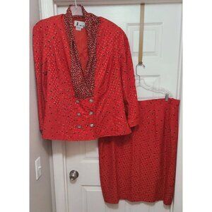 Vtg Junnie Leigh‎ Outfit Set of 2 Jacket and Skirt 100% Silk Red Plus Size 22